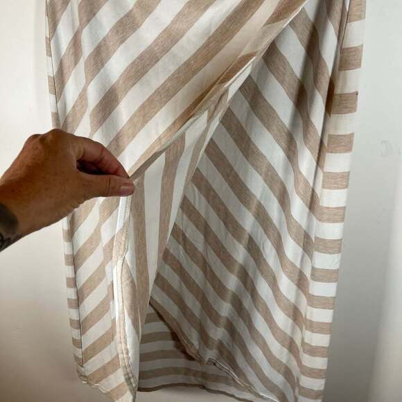 Athleta Ribbon Stripes Tulip Hem Midi Skirt Tan White Faux Wrap - Picture 3 of 6